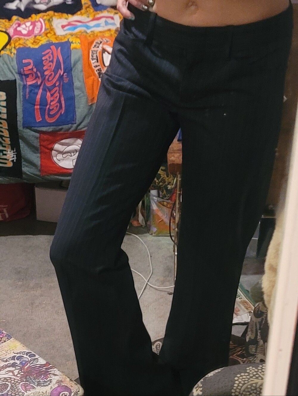 BCBG MAX AZRIA Carla Navy Pinstripe Slim Flare Wool Blend Suiting Trouser BNWT 2